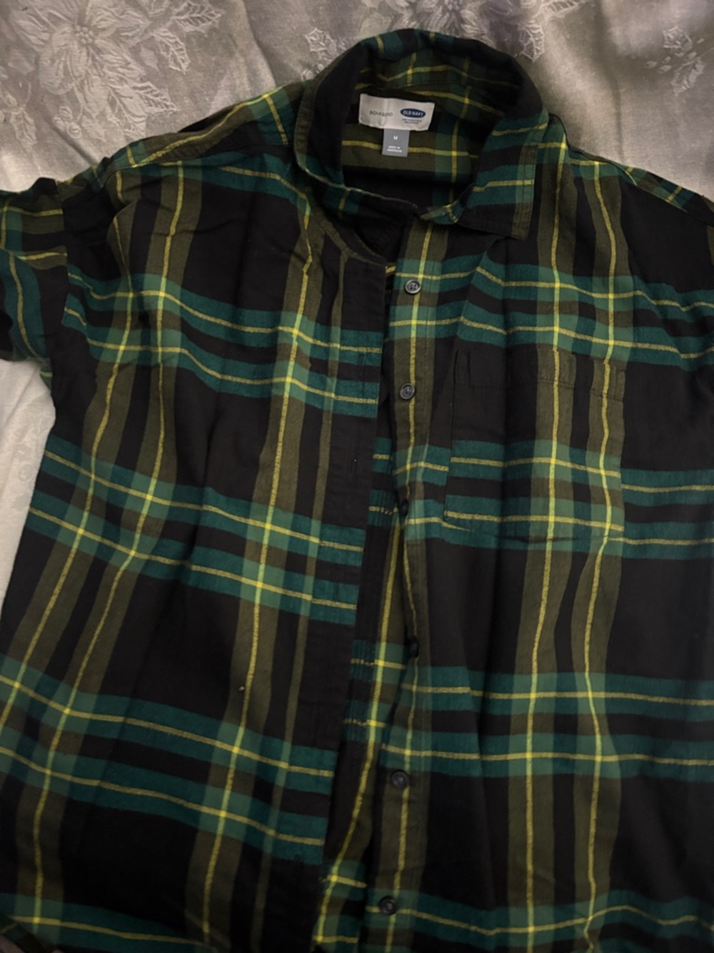 Old Navy Button-Up Plaid Shirt - Black & Green - Size M